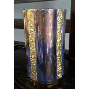 Vtg Gold Guilded Textured Piping Iridescent Blue Porcelanas Victoria C.A. Vase